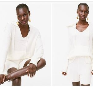 J. Crew Ribbed Cotton-Cashmere Hoodie; NWT; Size M; White